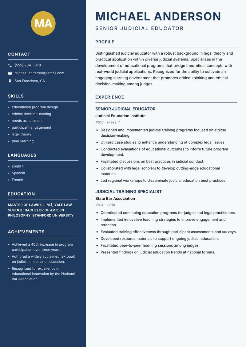 Judicial Educator resume template — Classic Clean