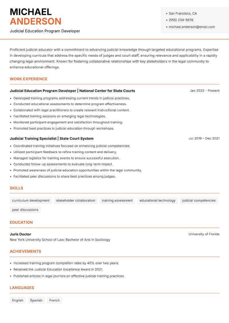 Judicial Educator resume template — Modern Professional