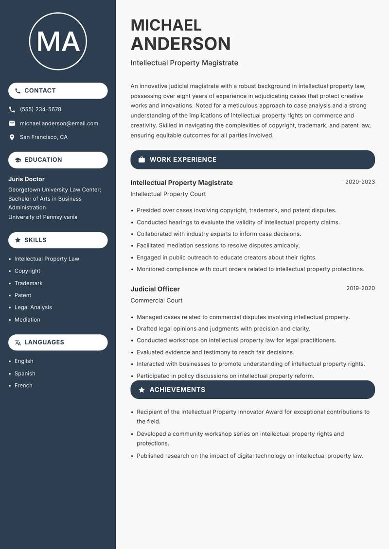 Judicial Magistrate resume template — Compact