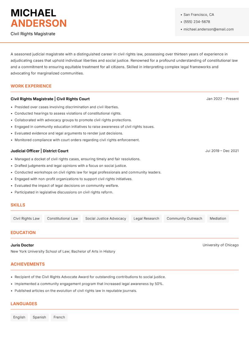 Judicial Magistrate resume template — Modern Professional