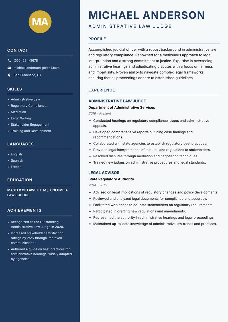 Judicial Officer resume template — Classic Clean