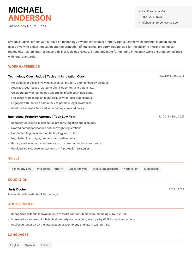 Judicial Officer resume template — Modern Professional
