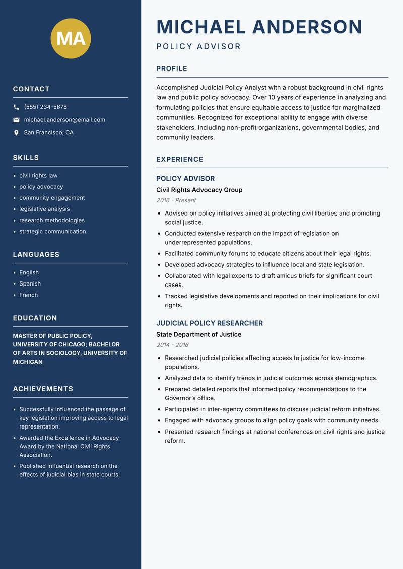 Judicial Policy Analyst resume template — Classic Clean