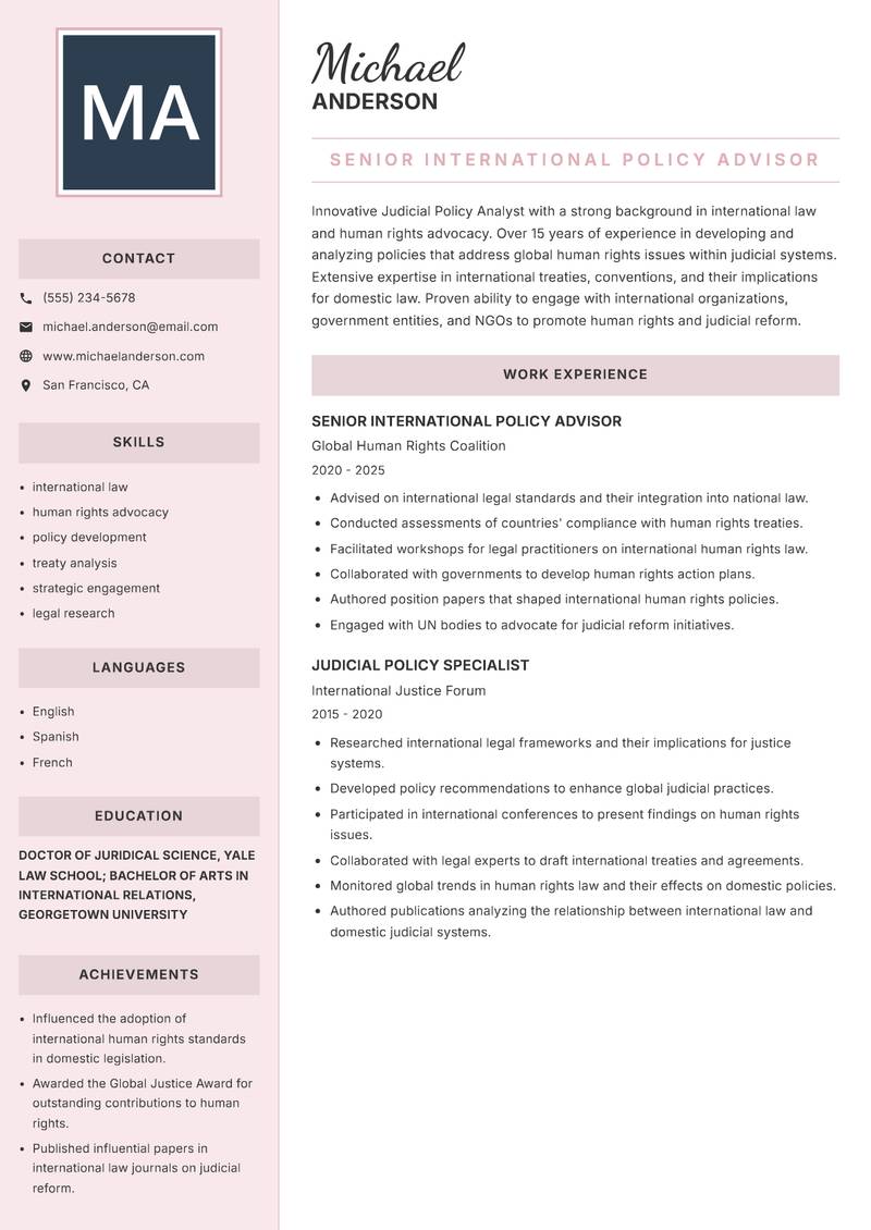 Judicial Policy Analyst resume template — Executive