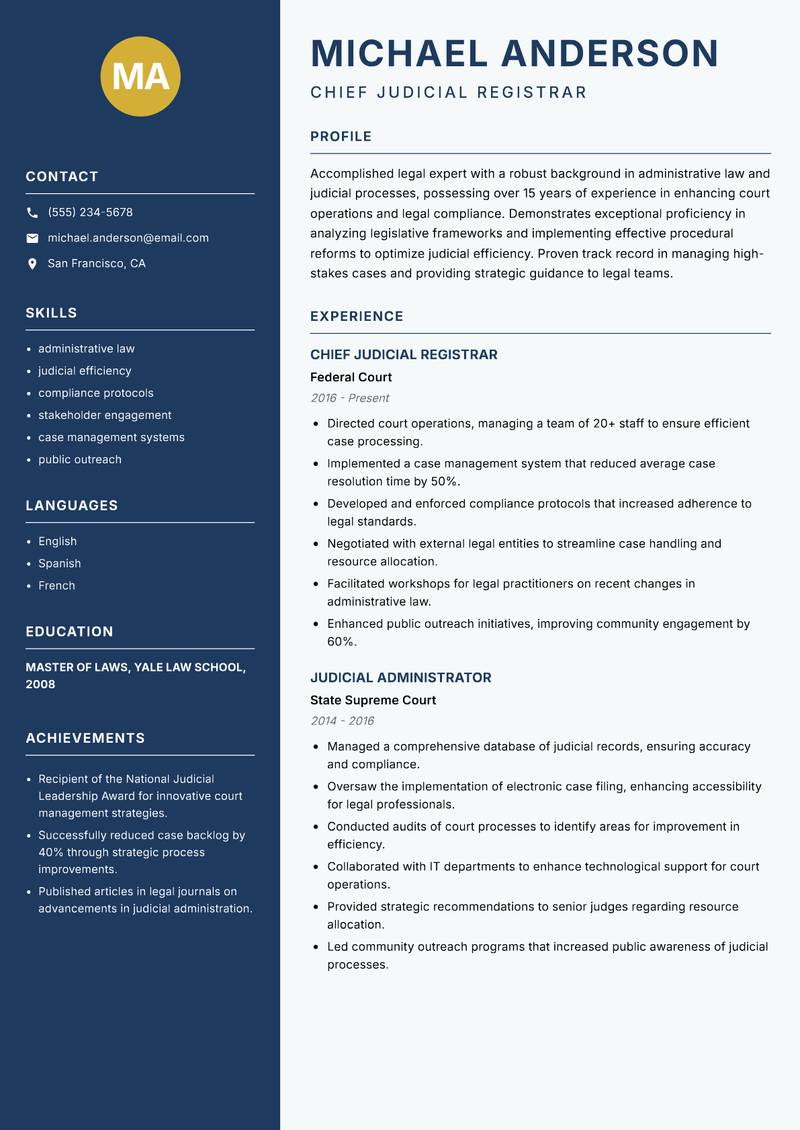 Judicial Registrar resume template — Classic Clean