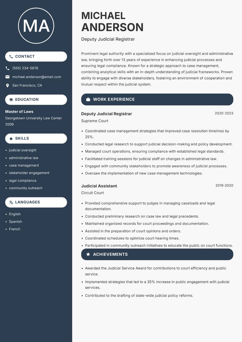 Judicial Registrar resume template — Compact