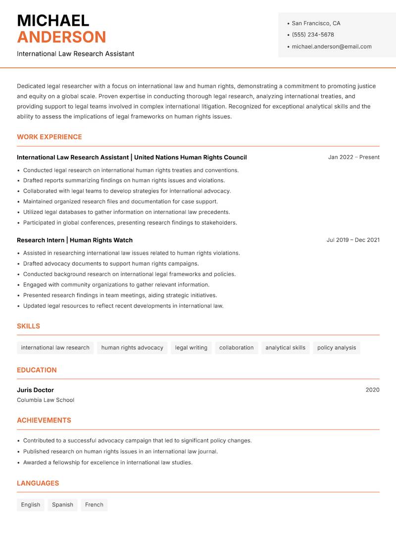 Judicial Research Assistant resume template — Modern Professional