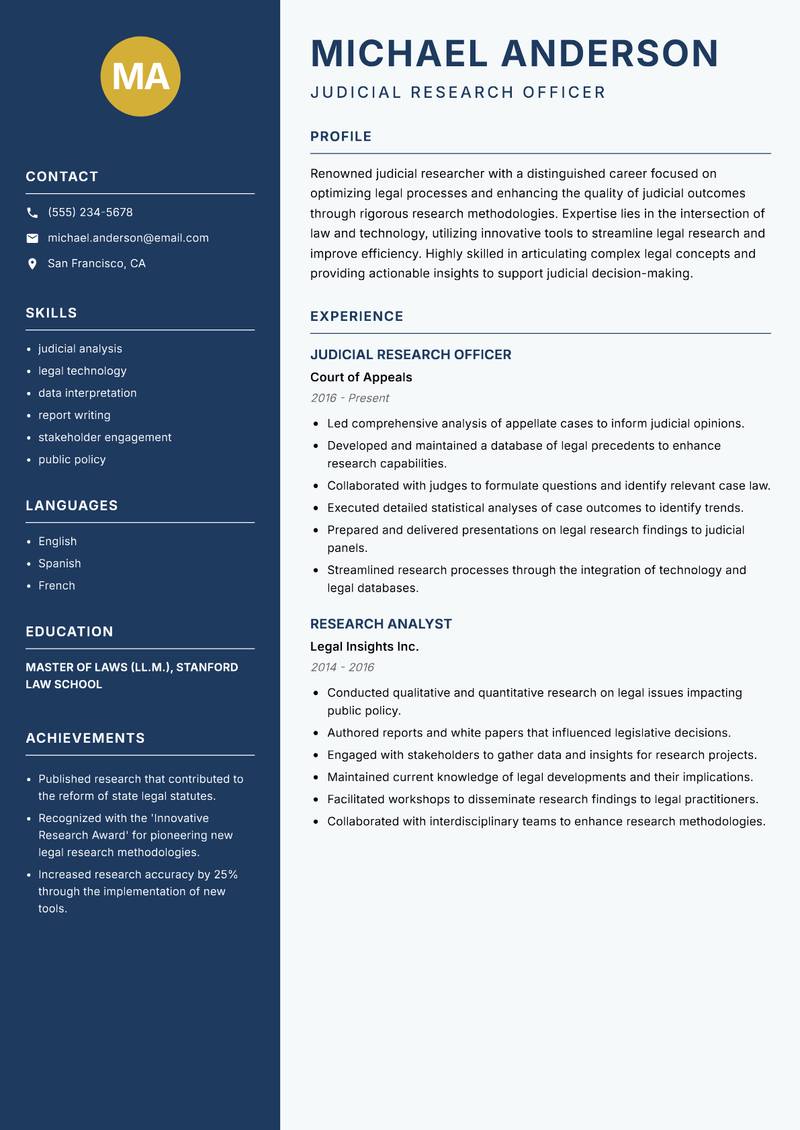Judicial Research Officer resume template — Classic Clean