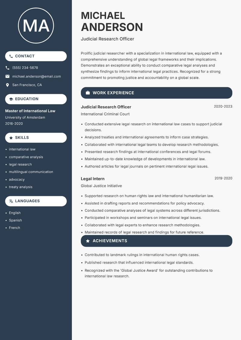 Judicial Research Officer resume template — Compact
