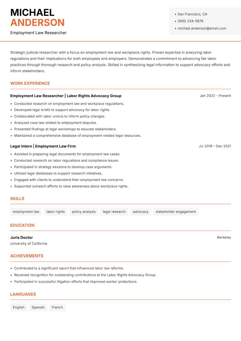 Judicial Researcher resume template — Modern Professional
