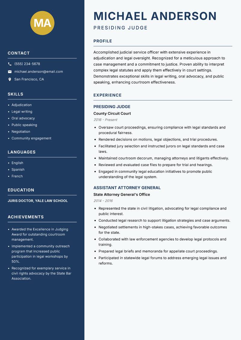 Judicial Service Officer resume template — Classic Clean