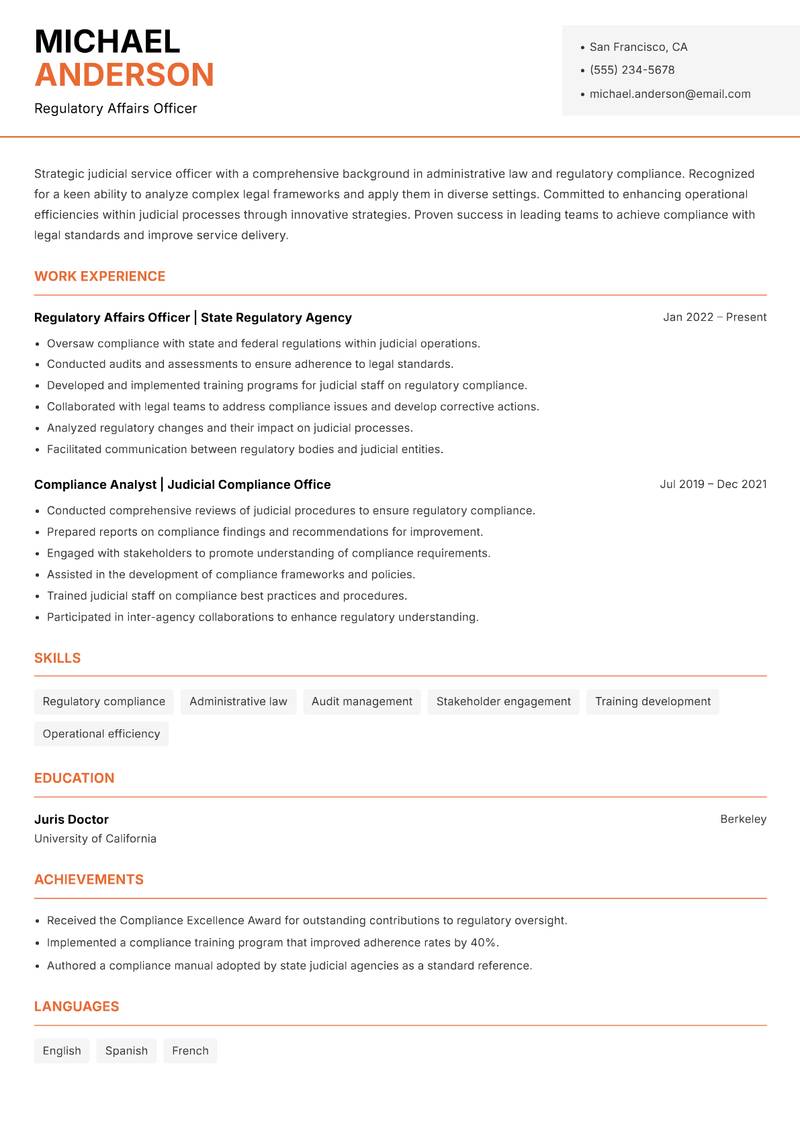 Judicial Service Officer resume template — Modern Professional
