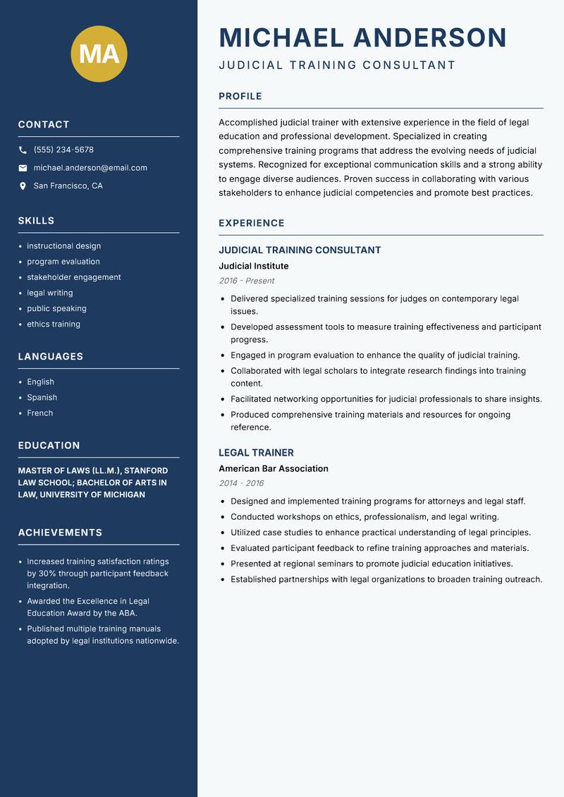 Judicial Trainer resume template — Classic Clean