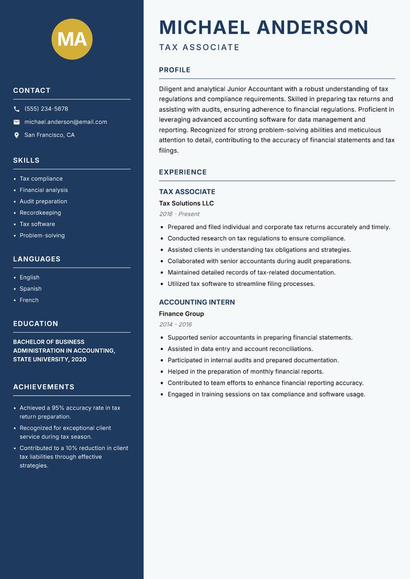 Junior Accountant resume template — Classic Clean
