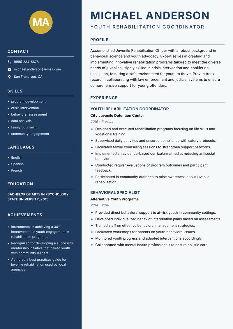 Juvenile Rehabilitation Officer resume template — Classic Clean
