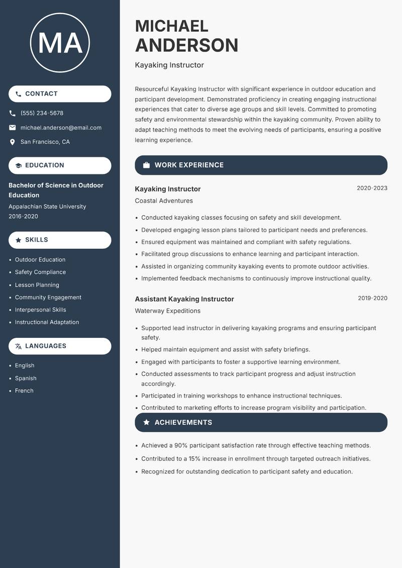 Kayaking Instructor resume template — Compact