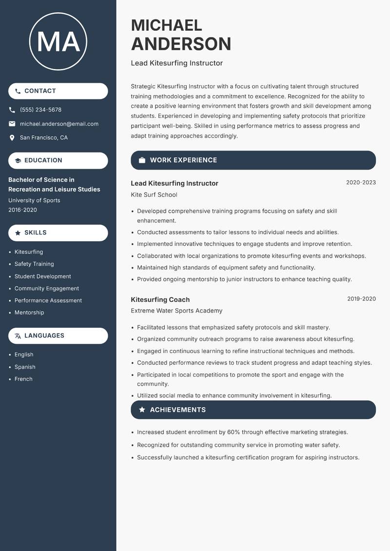 Kitesurfing Instructor resume template — Compact