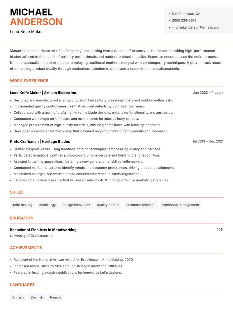 Knife Maker resume template — Modern Professional