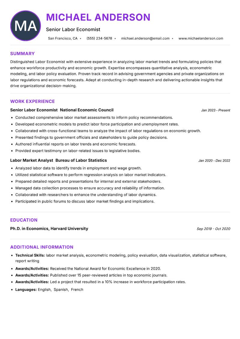 Labor Economist resume example — ATS-friendly template