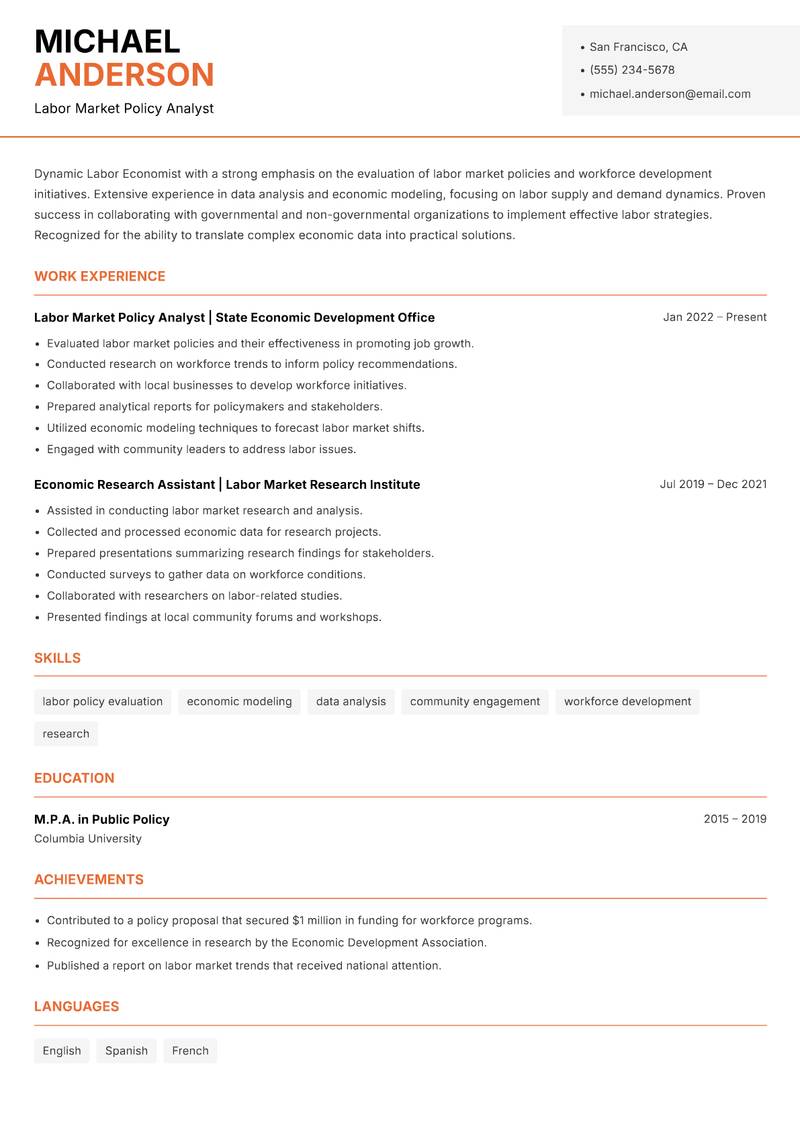 Labor Economist resume template — Modern Professional