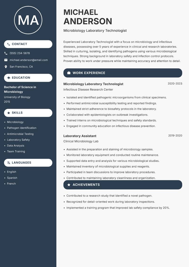 Laboratory Technologist resume template — Compact