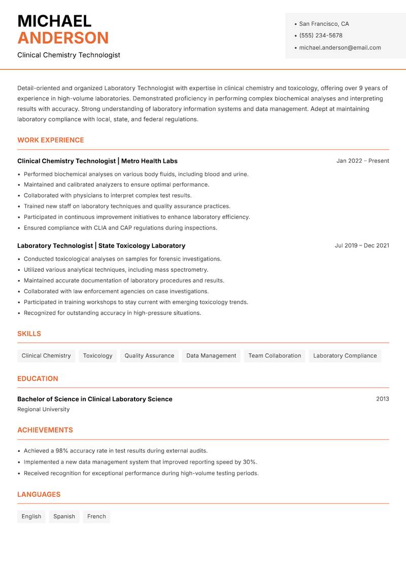 Laboratory Technologist resume template — Modern Professional