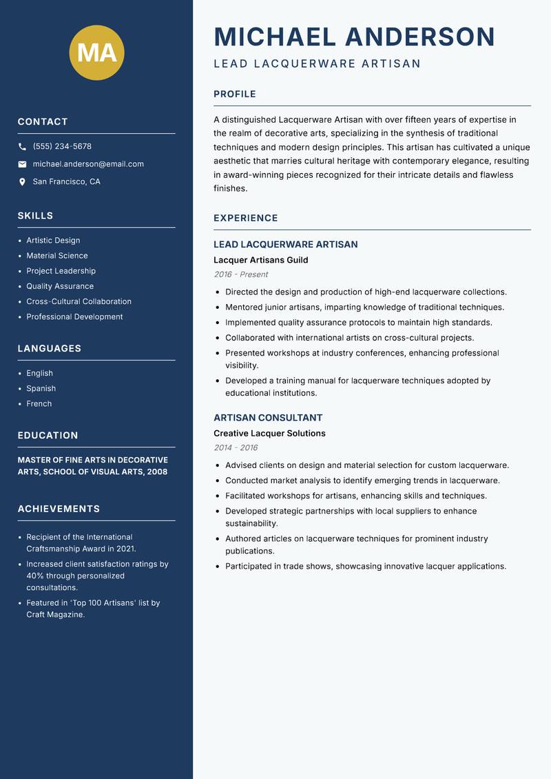 Lacquerware Artisan resume template — Classic Clean