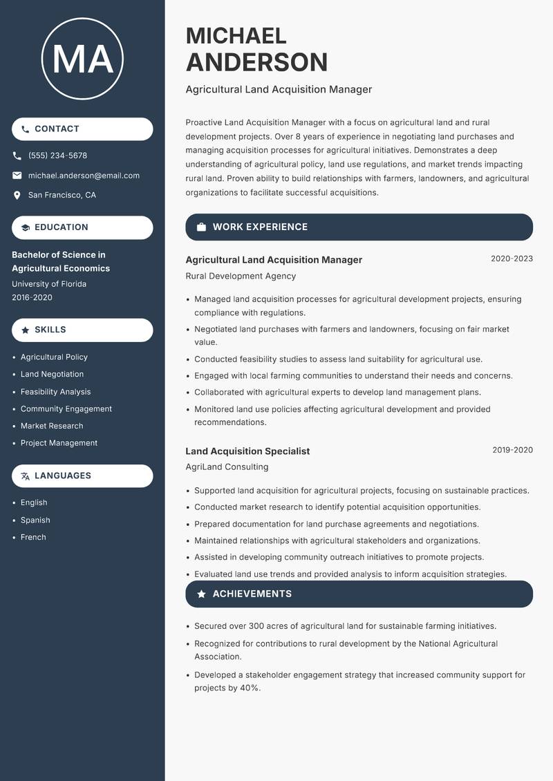 Land Acquisition Manager resume template — Compact