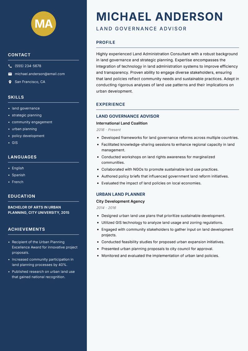 Land Administration Consultant resume template — Classic Clean