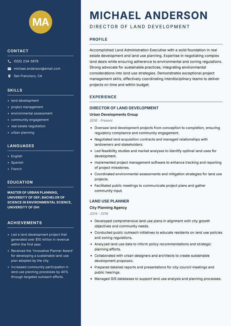 Land Administration Executive resume template — Classic Clean
