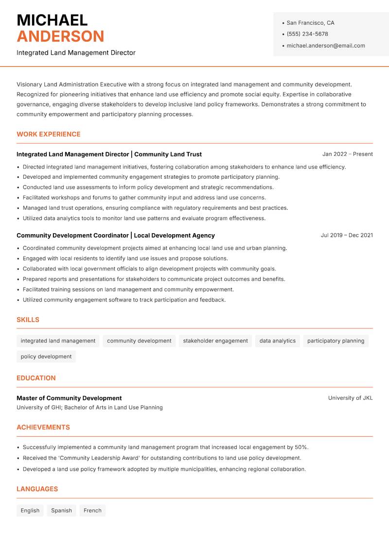 Land Administration Executive resume template — Modern Professional