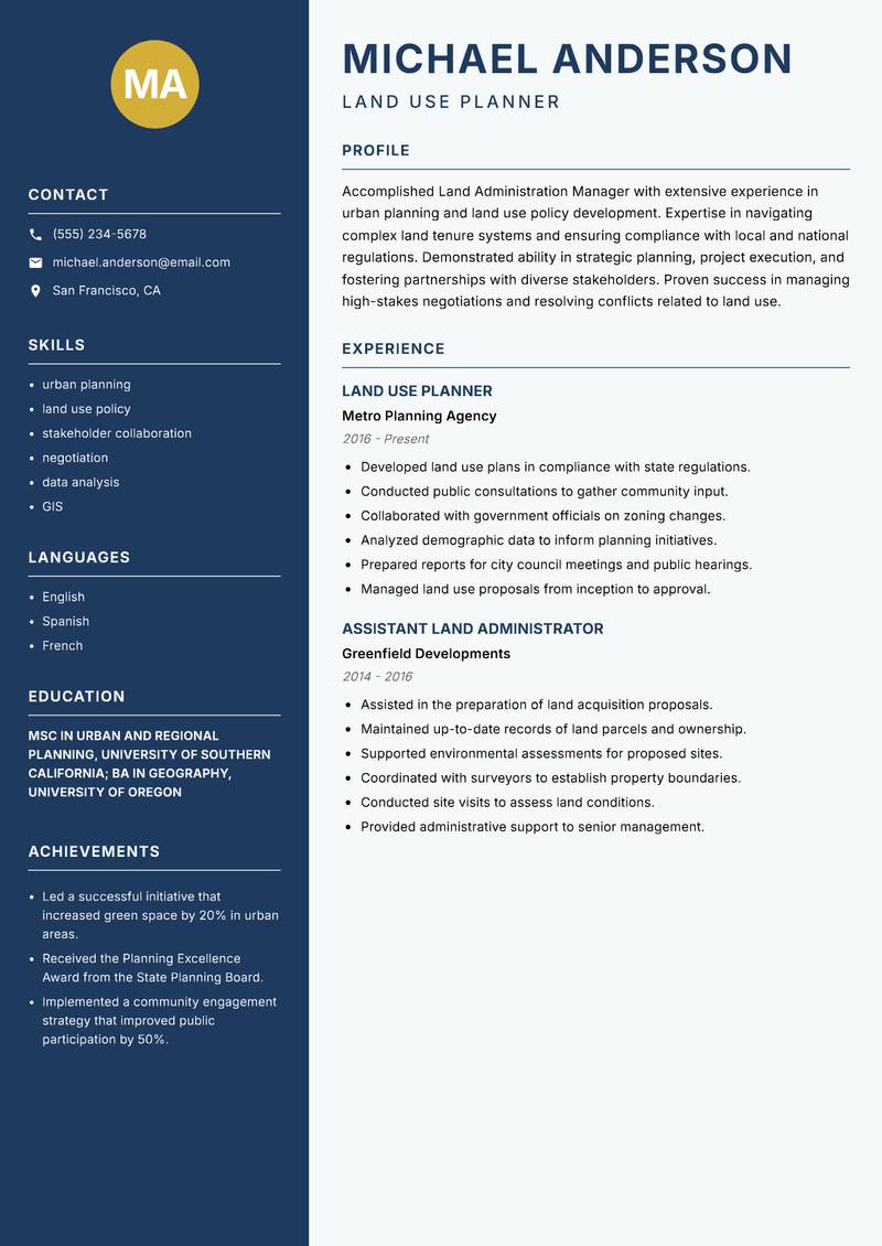 Land Administration Manager resume template — Classic Clean