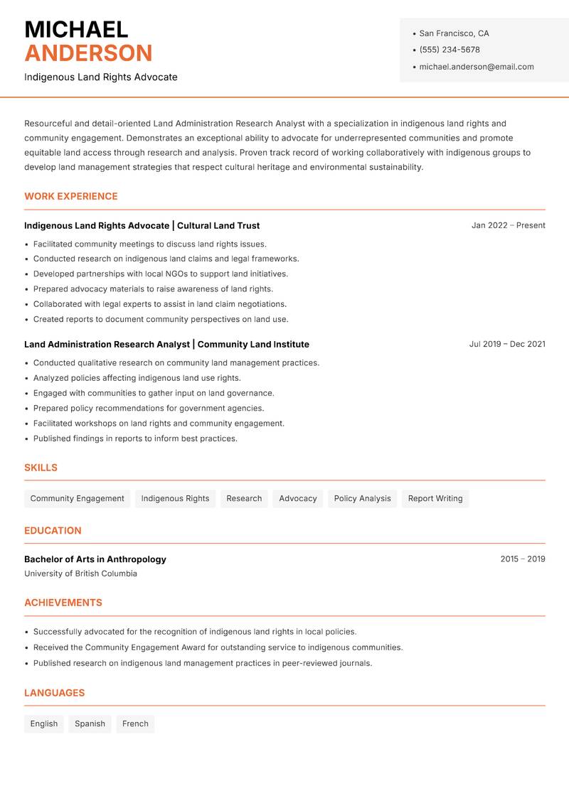 Land Administration Research Analyst resume template — Modern Professional