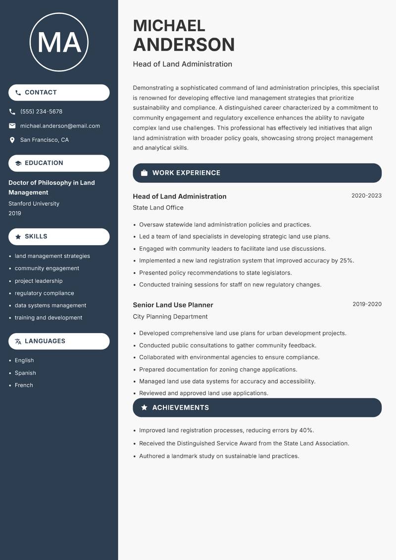 Land Administration Specialist resume template — Compact