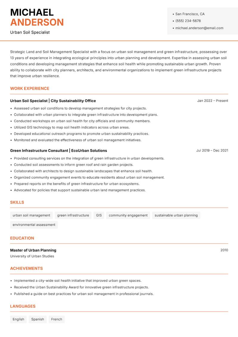 Land and Soil Management Specialist resume template — Modern Professional