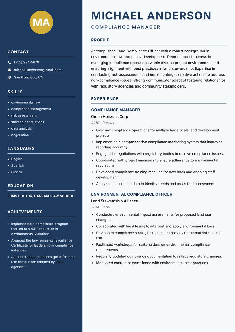 Land Compliance Officer resume template — Classic Clean