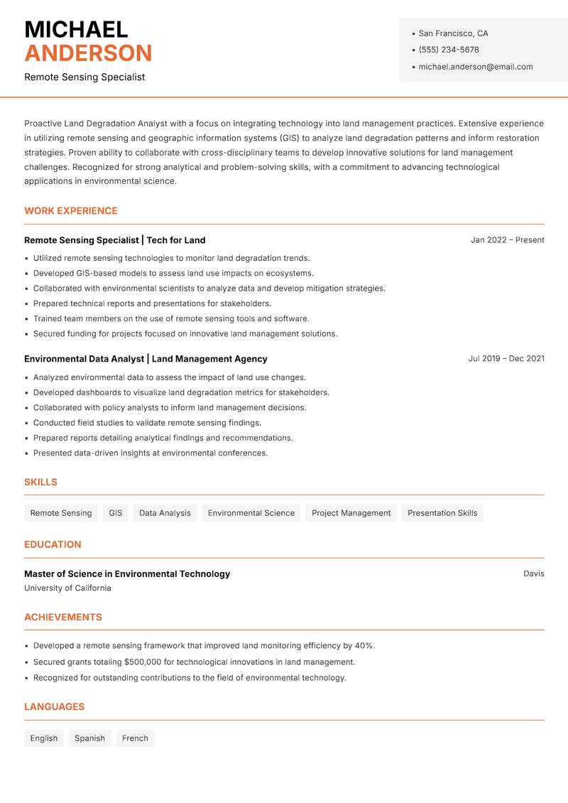 Land Degradation Analyst resume template — Modern Professional