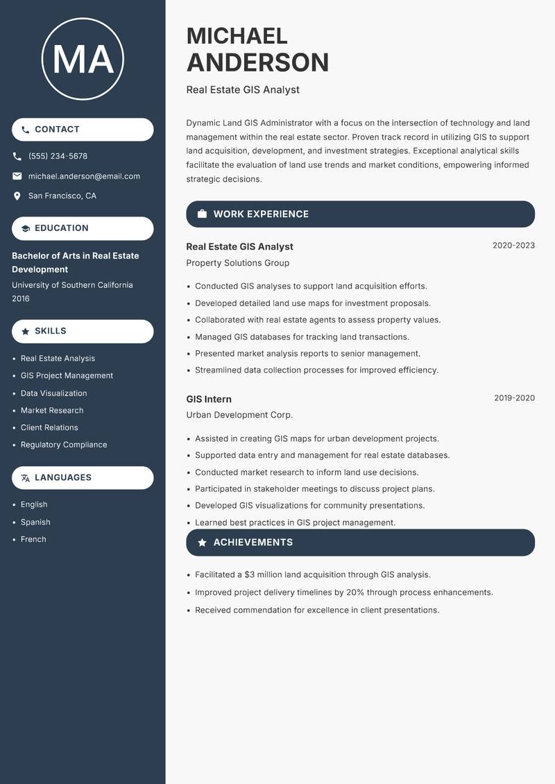 Land GIS Administrator resume template — Compact