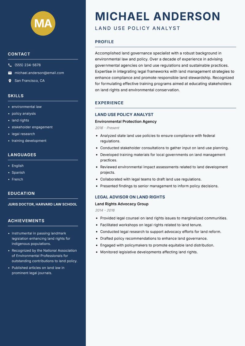 Land Governance Specialist resume template — Classic Clean