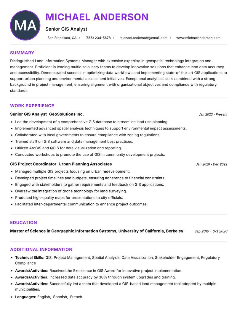 Land Information Systems Manager resume example — ATS-friendly template