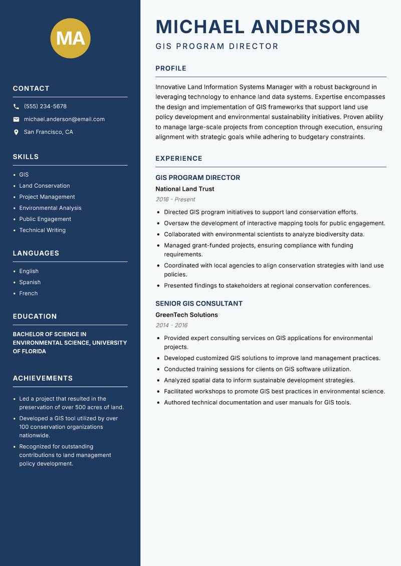 Land Information Systems Manager resume template — Classic Clean