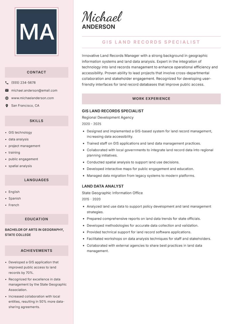 Land Records Manager resume template — Executive