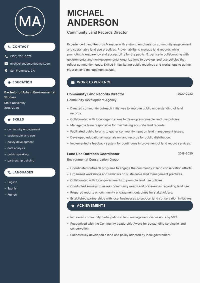 Land Records Manager resume template — Compact