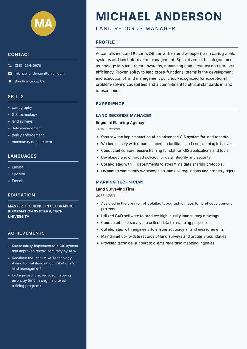 Land Records Officer resume template — Classic Clean