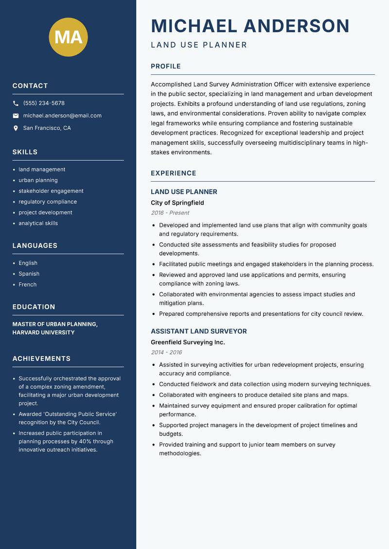 Land Survey Administration Officer resume template — Classic Clean