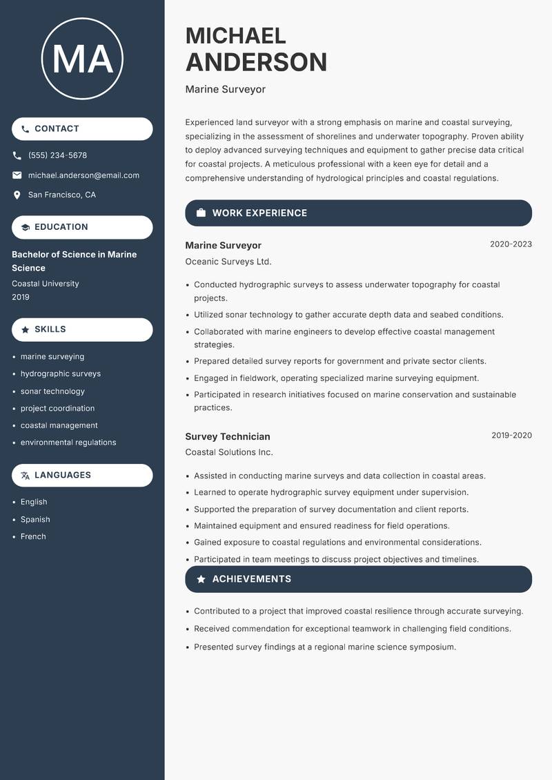 Land Surveyor resume template — Compact