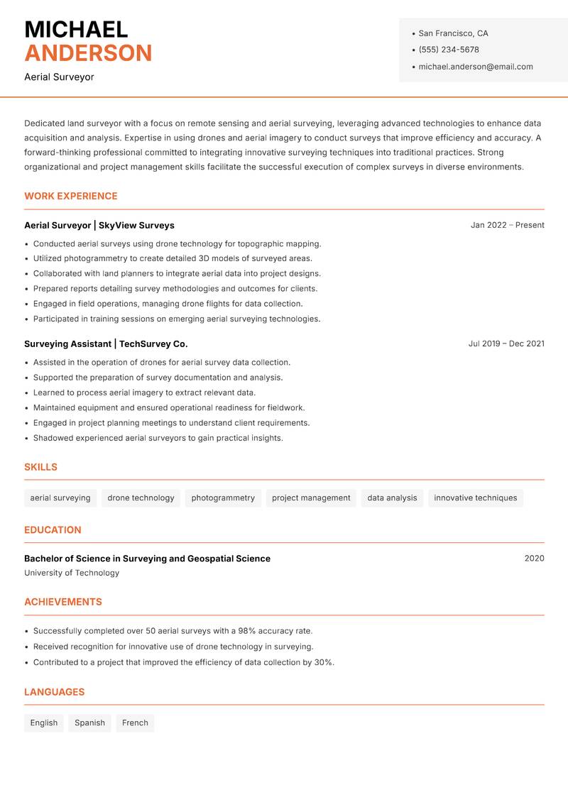 Land Surveyor resume template — Modern Professional