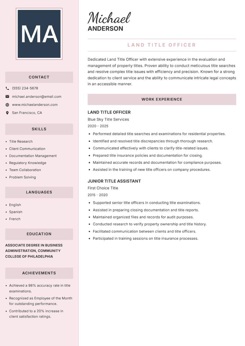 Land Title Officer resume template — Executive