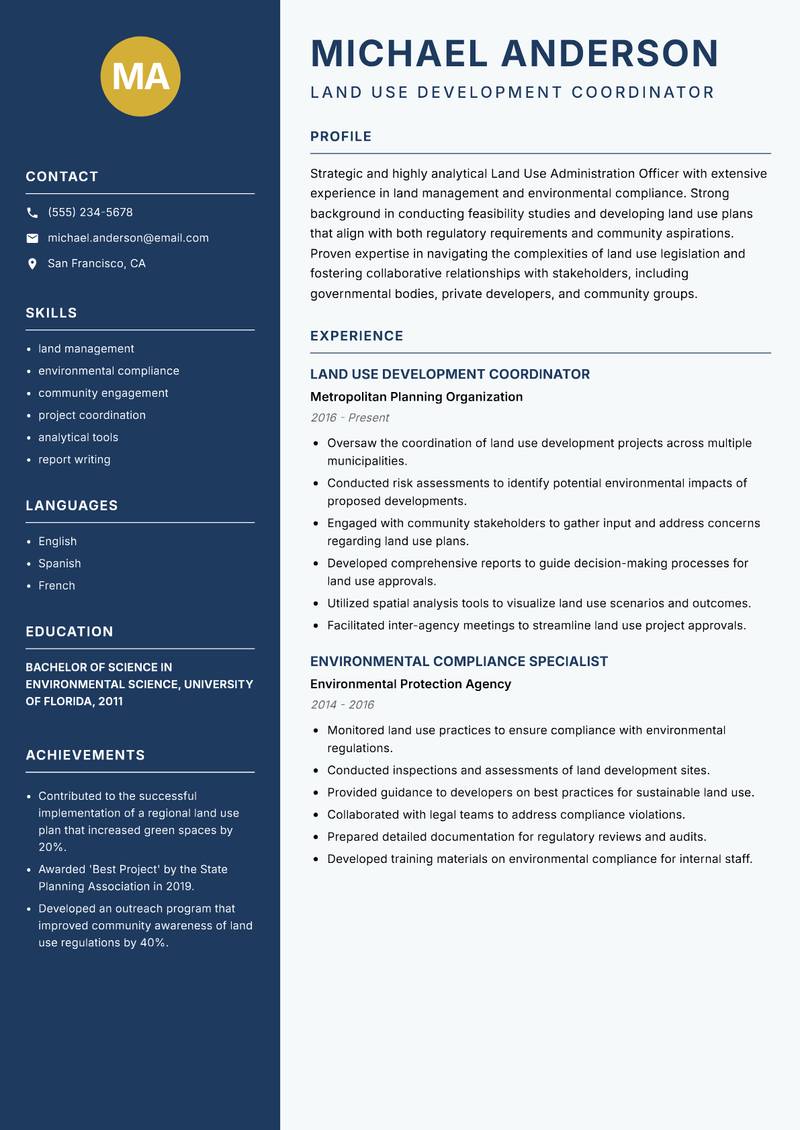 Land Use Administration Officer resume template — Classic Clean