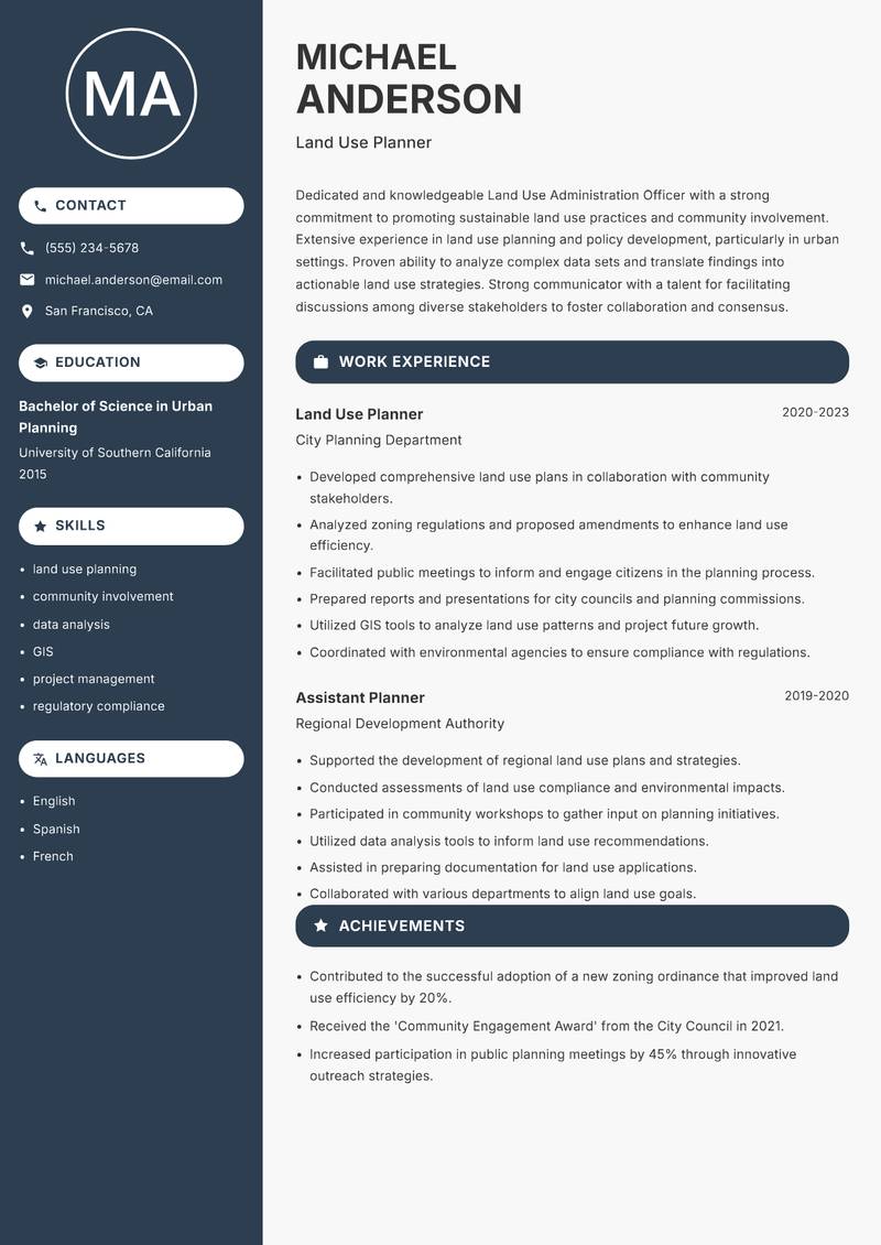 Land Use Administration Officer resume template — Compact